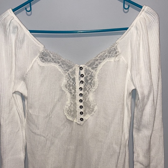 NWT Free People white lace low back long sleeve top - Picture 4 of 8